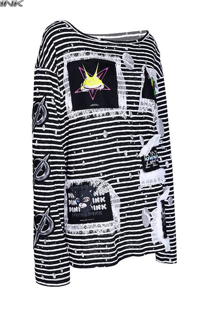 Rock Frog Striped Lace Trim T-Shirt