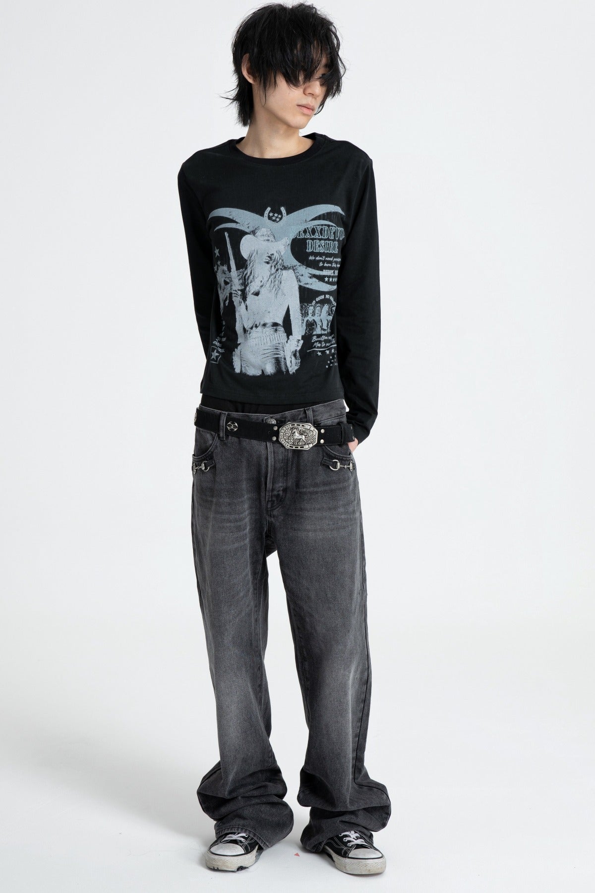Distressed Digital Print Long Sleeve T-Shirt