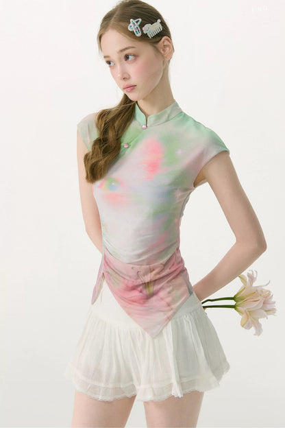 Gradient Mesh Cat Print T-Shirt