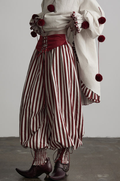 Red White Striped Lace-Up Lantern Pants