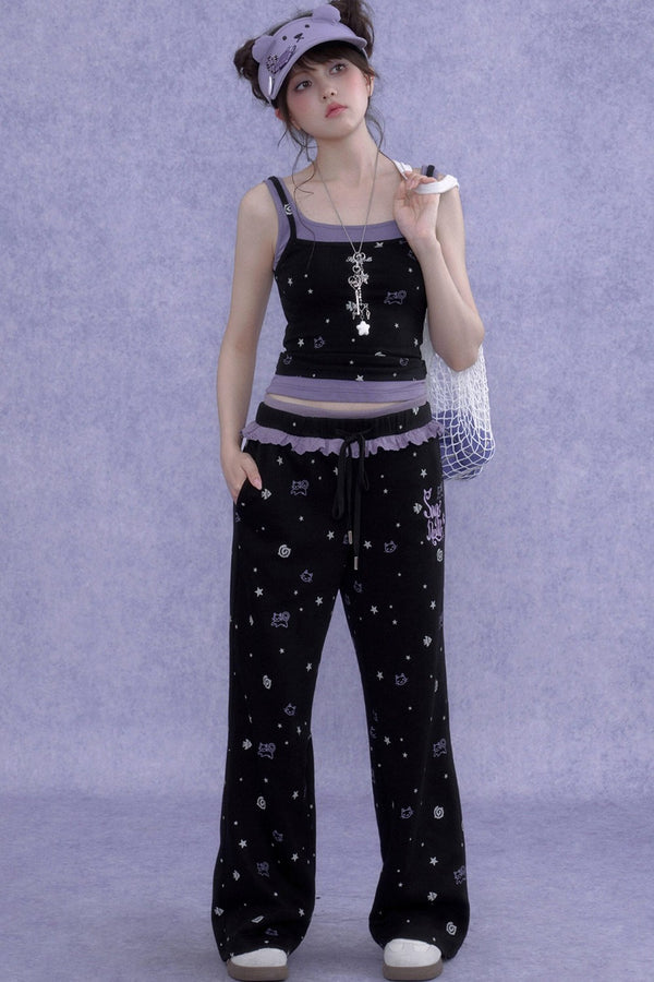 Black Purple Cutout Camisole Set-Up