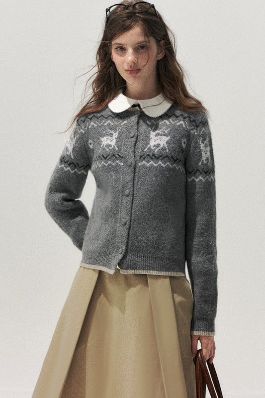Strick-Cardigan mit Hirsch-Fair-Isle-Muster
