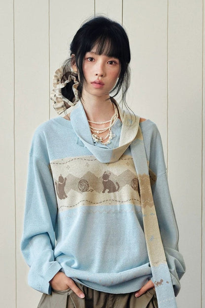 Korean Style Cat Pom-Pom Cover-Up Set-Up