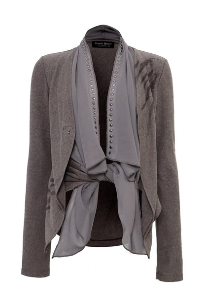Layered-Look Knit Chiffon Cardigan