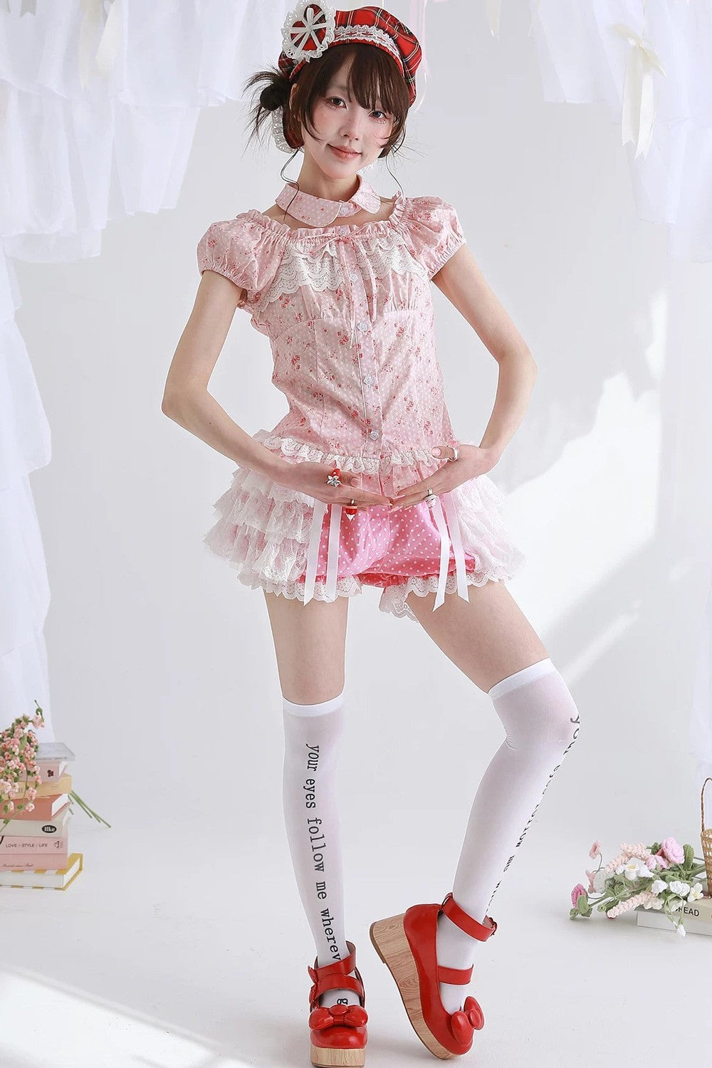 Pink Retro Lolita Polka Dot Blouse