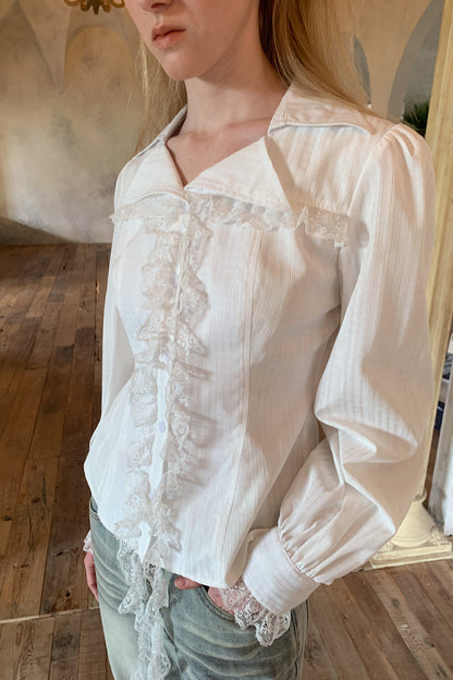 Lace Irregular Hem Long Sleeve Shirt