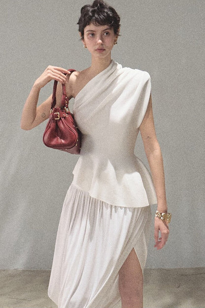 White Asymmetrical Lyocell Top
