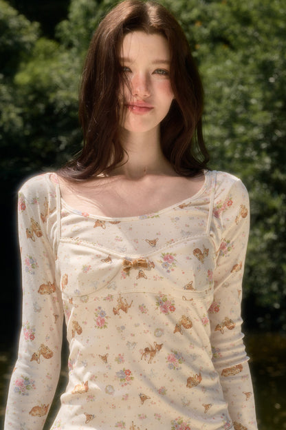 Deer Print Camisole Top Skirt Set-Up