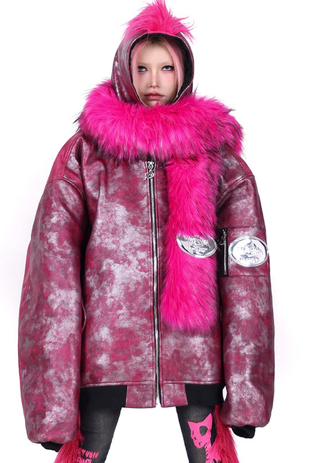 Oversized Acid Wash Bomber Jacket