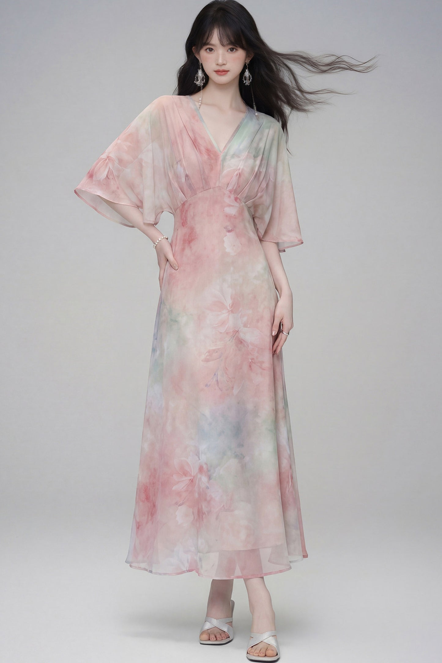 Pink Lotus Gradient Floral Dress