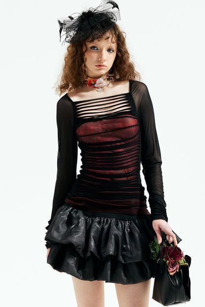 Y2K Long-Sleeve Mesh Cut-Out Top