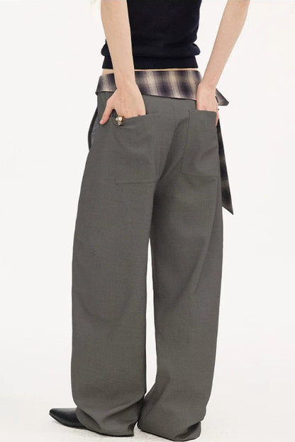 Plaid Drapey Waist-Tie Trousers