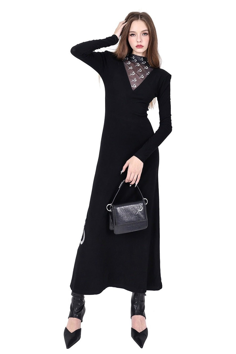 Mesh High Neck Dress
