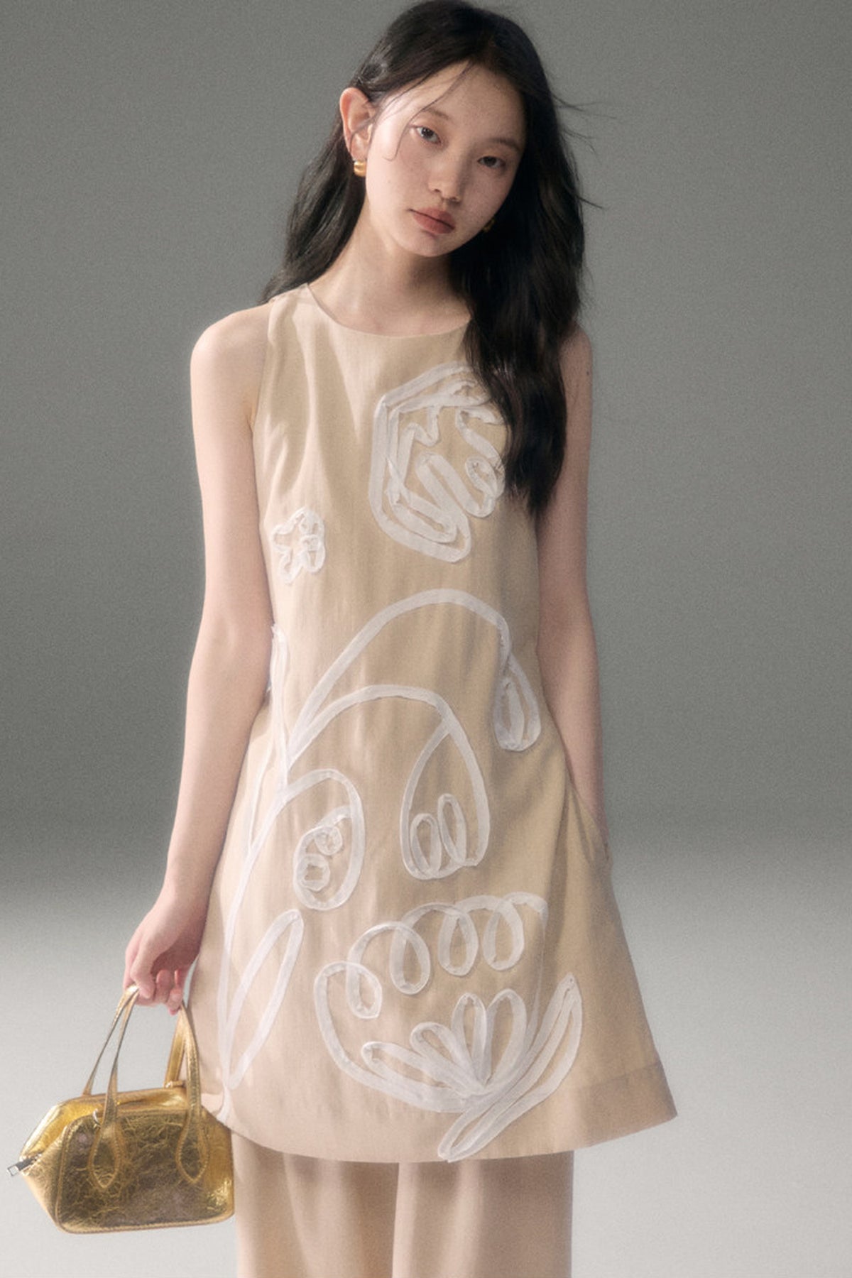 3D Floral Bird Tencel Dress