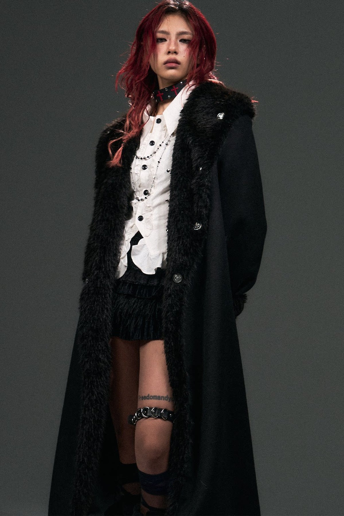 Large Fur Collar Loose Lace-Up Oversized Long Woolen Coat