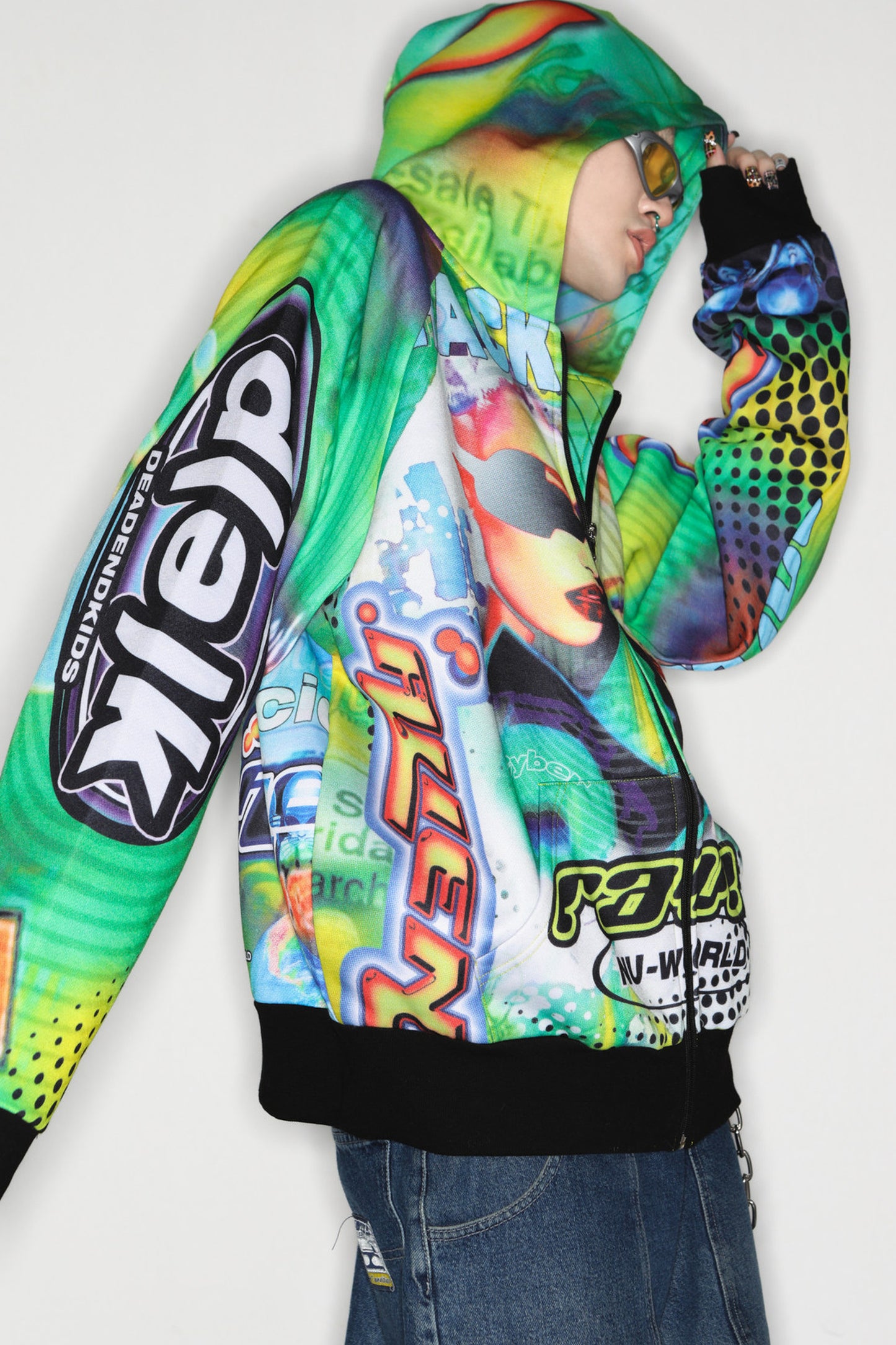 Y2K Alien Rave Print Hooded Jacket