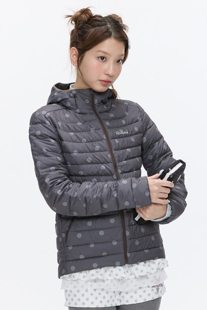 Hooded Ribbed Polka Dot Down Jacket