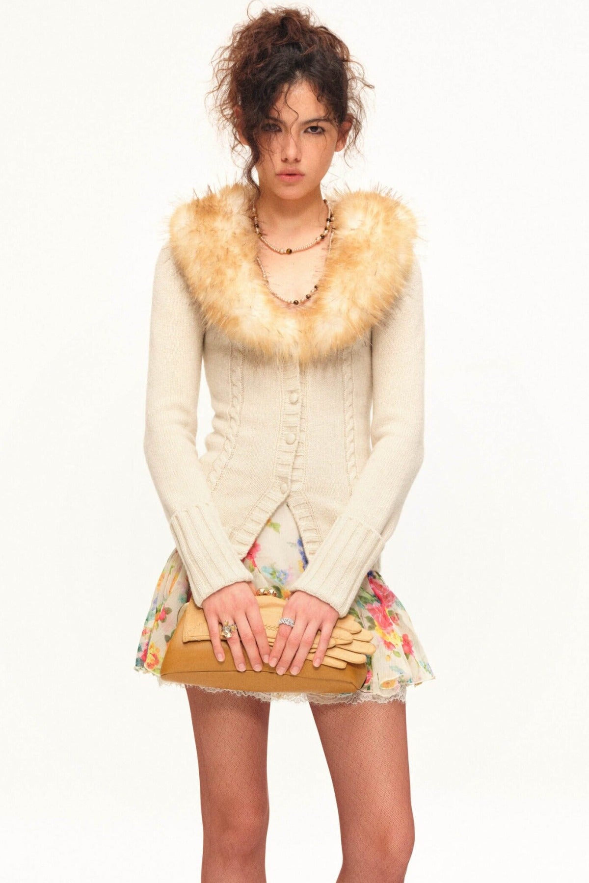 Printed Wool Knit Cardigan and Skirt Set-Up