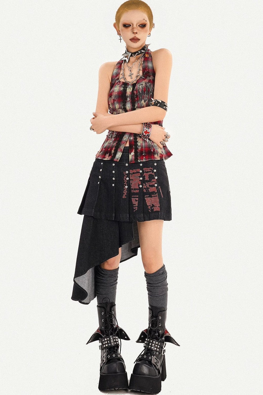 Irregular Punk Rivet Skirt