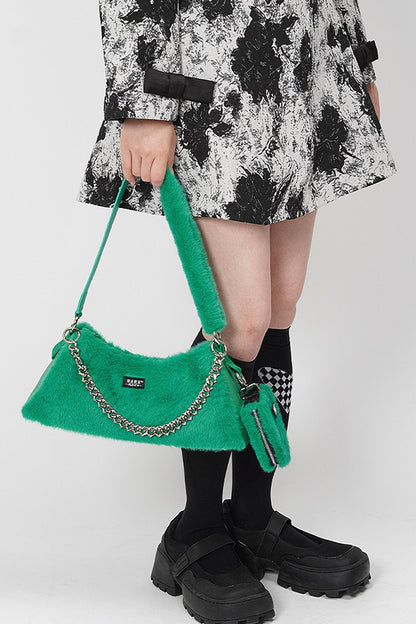 Solid Color Fur Underarm Crossbody Shoulder Bag