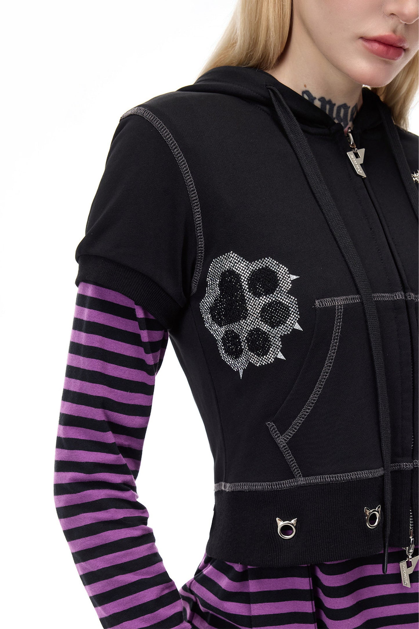 Cat Ear Rhinestone Hooded Cardigan
