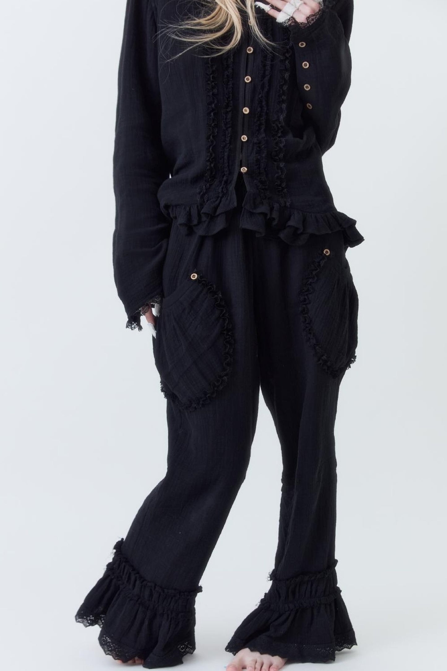 Completo top e pantaloni in cotone ultrasottile stile medievale