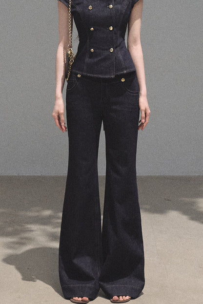 Retro Denim Waist-Cinching Dress Set-Up