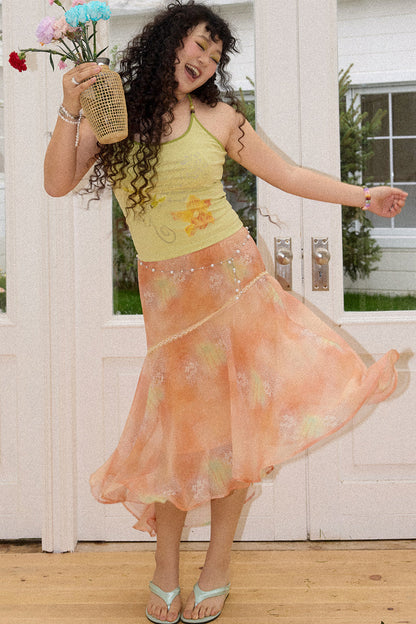 Irregular Lace Trim Chiffon Skirt