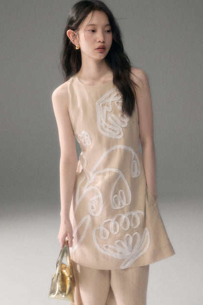 3D Floral Bird Tencel Dress