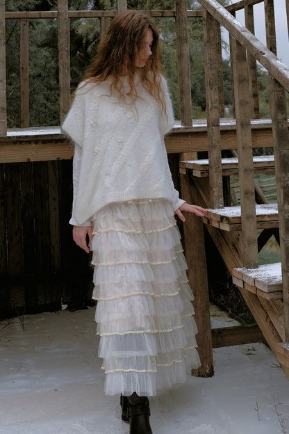 Mesh Velvet Layered Chiffon Skirt