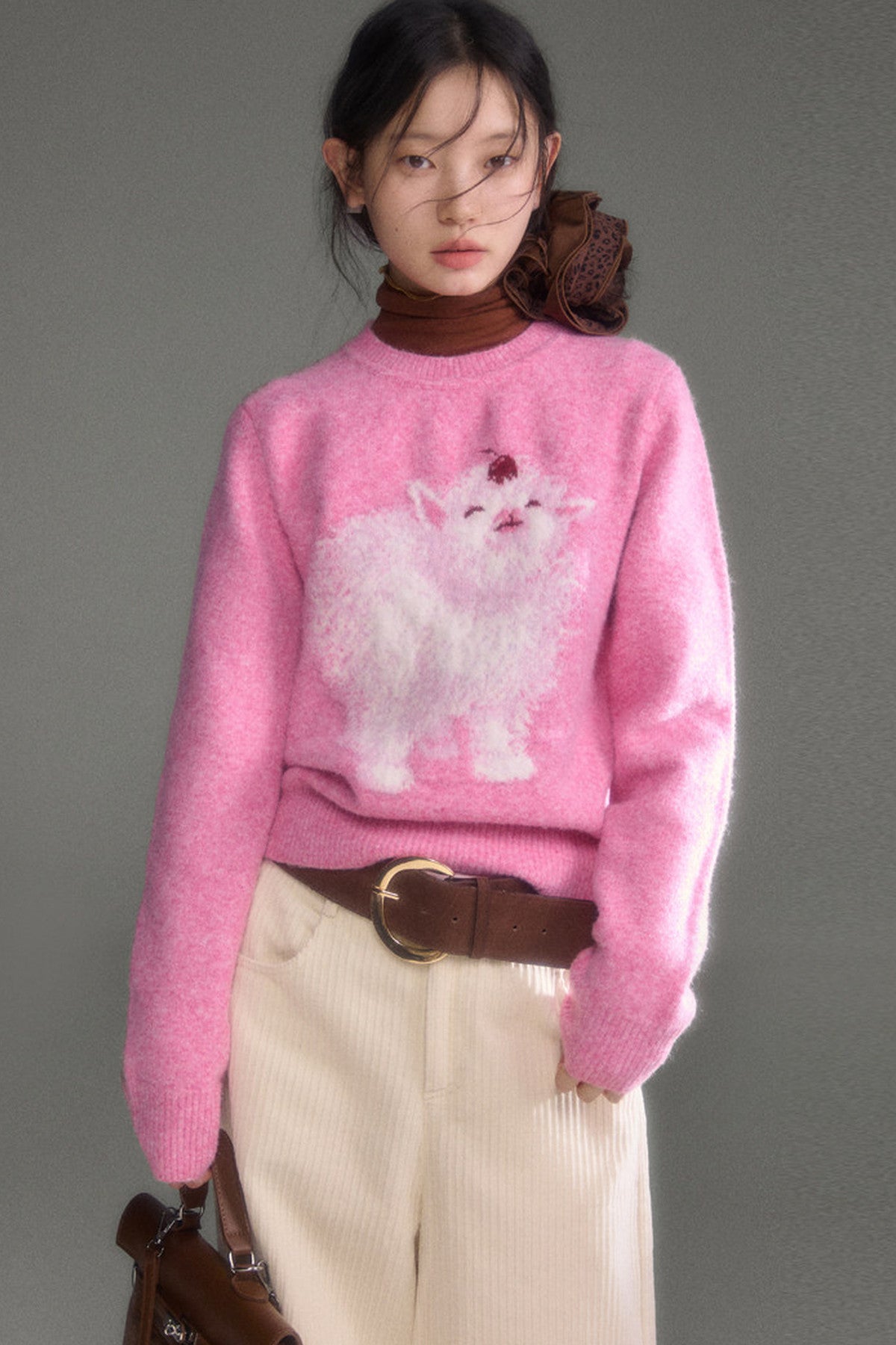 Cherry Lamb Jacquard Wool Blend Sweater