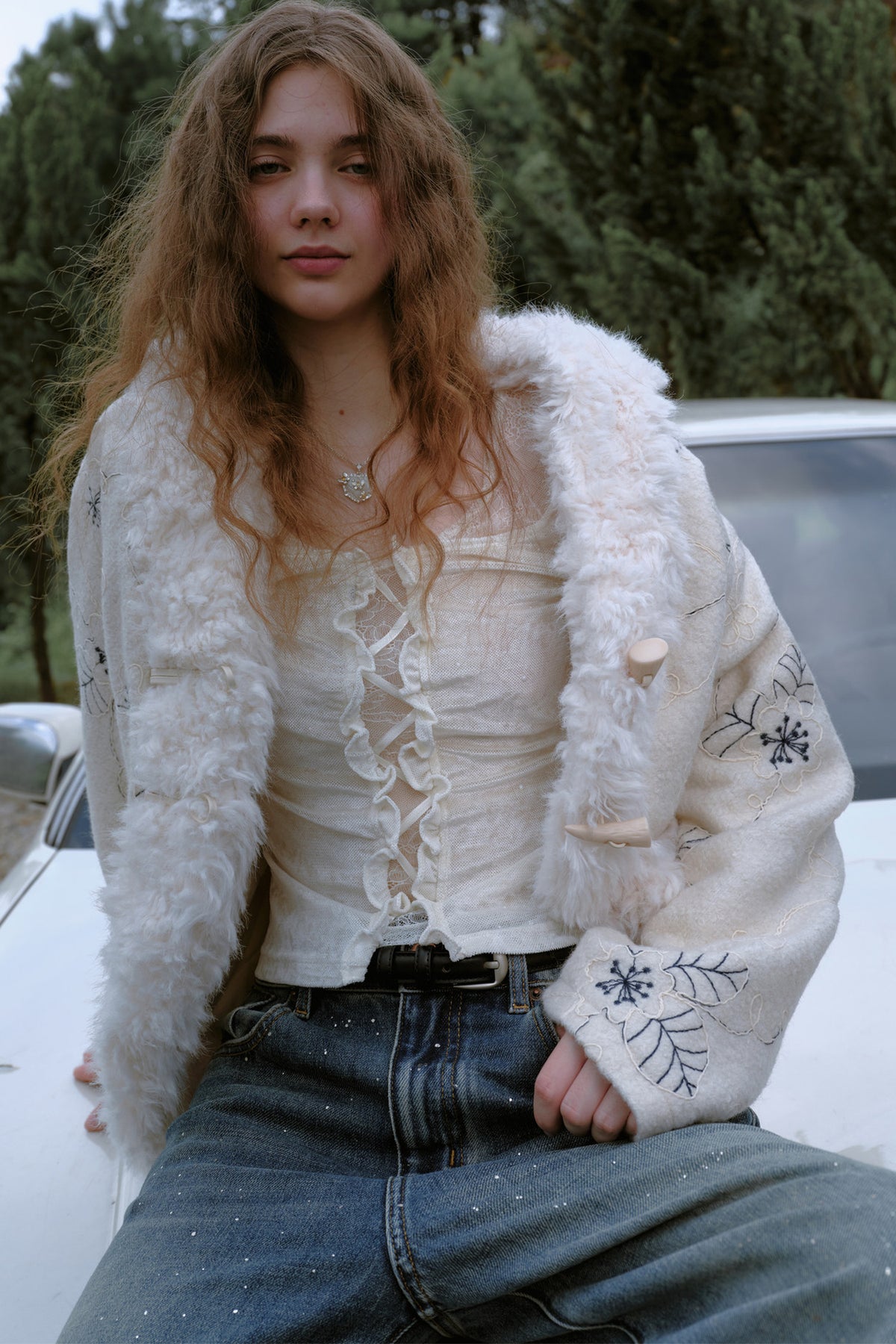 Beaded Lace Cut-Out Top
