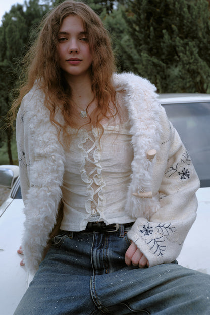 Beaded Lace Cut-Out Top