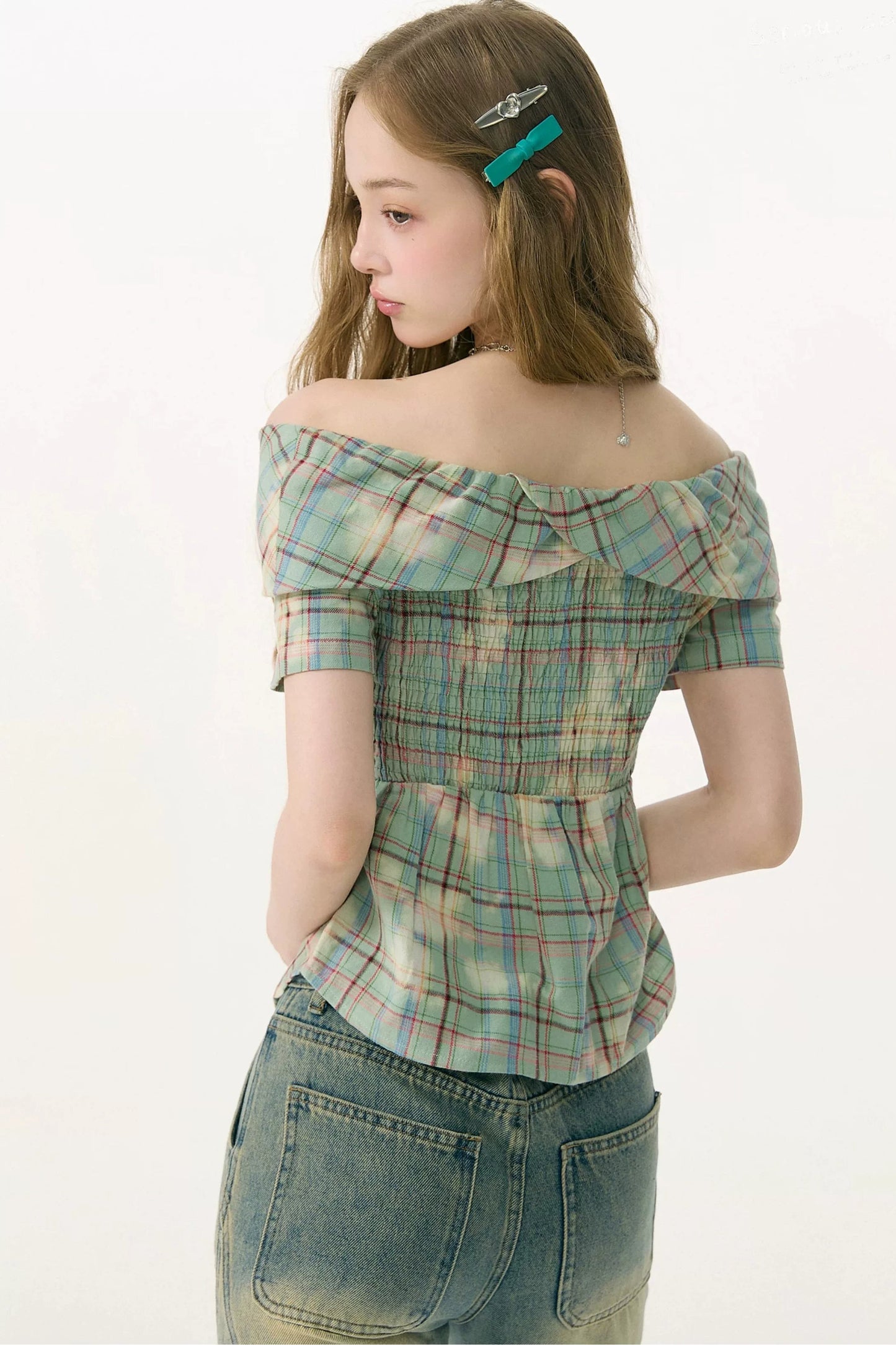 Mist Green Off-Shoulder Blouse