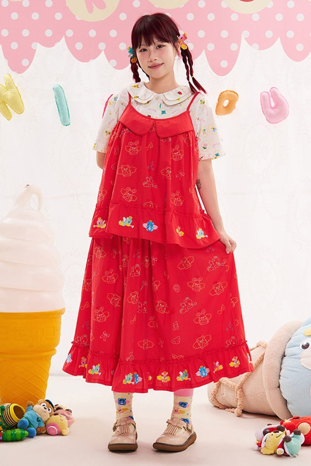 Red Animal Angel Embroidery Camisole