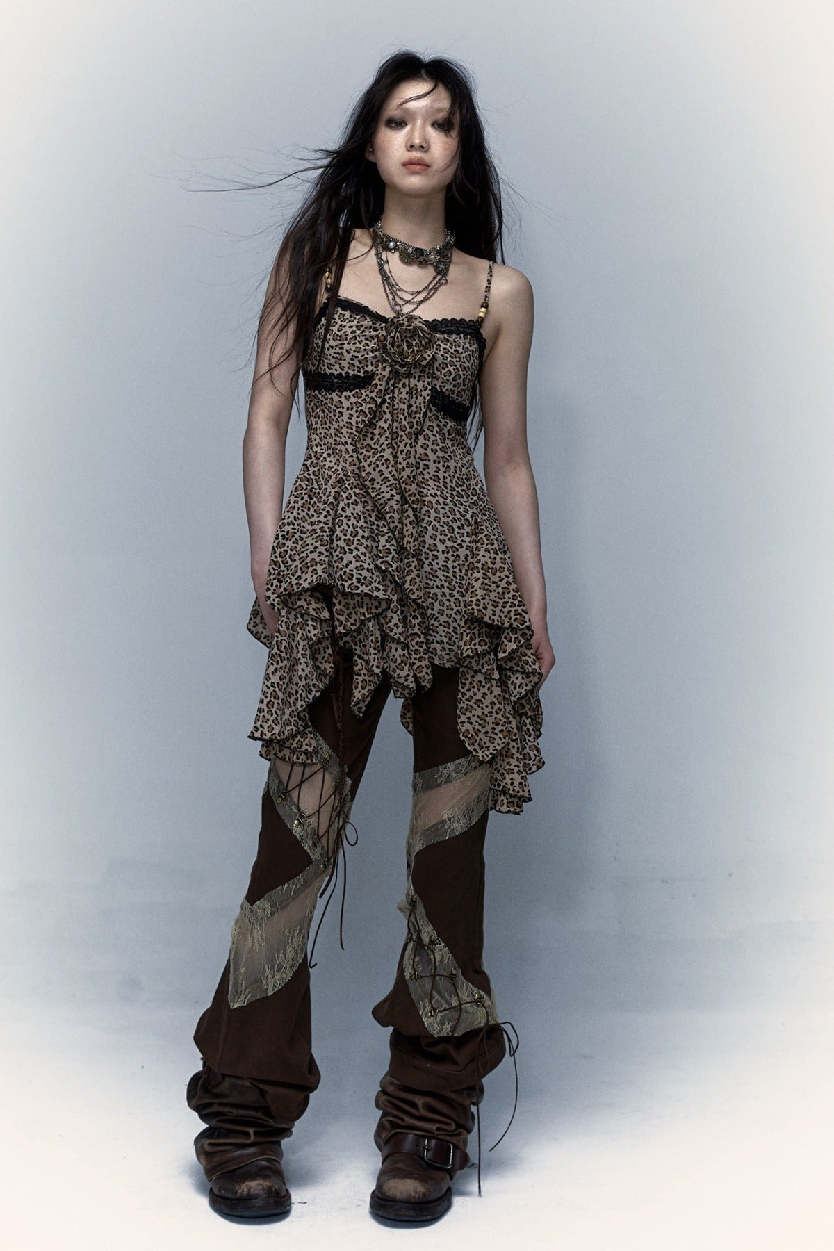 Irregular Floral Leopard Dress