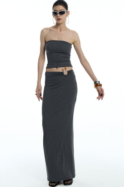 Charcoal Gray Lyocell Tube Top Set-Up