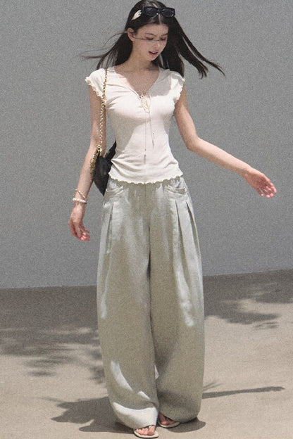 Goldene weite Seiden-Leinen-Hose