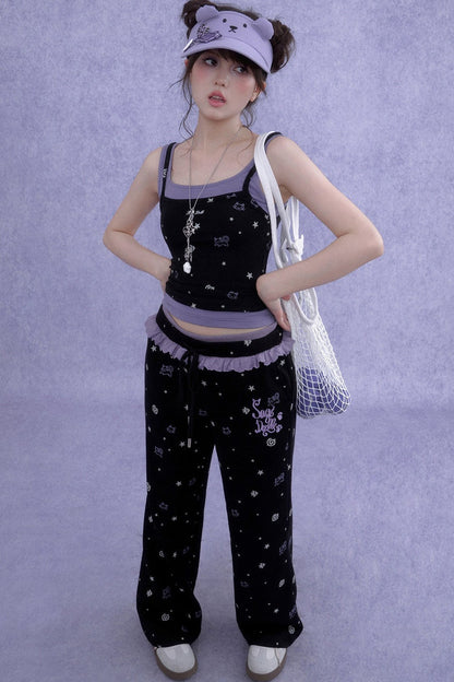 Black Purple Cutout Camisole Set-Up