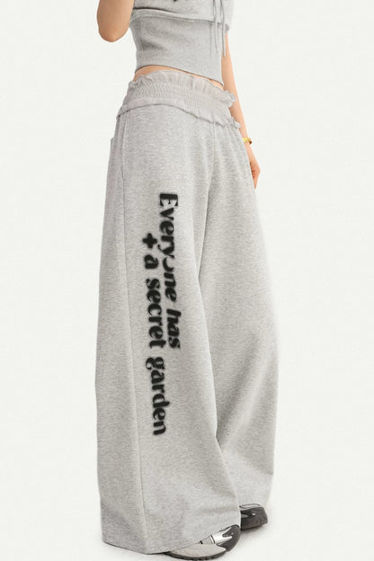 Letter Print Wide-Leg Pants
