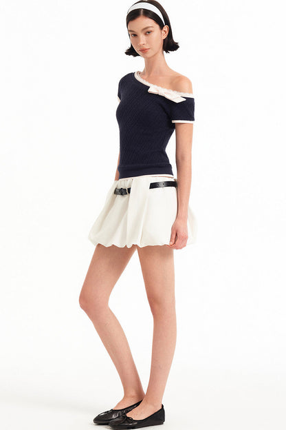 Asymmetrical Bow-Knot Knit Top