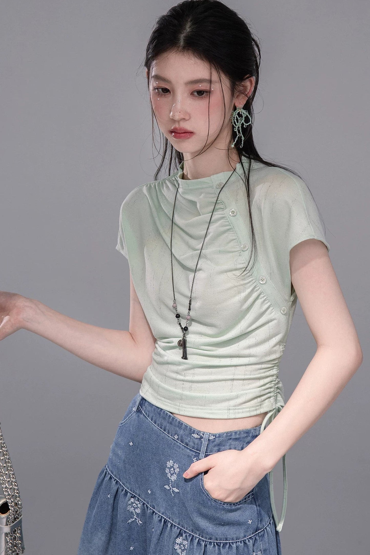 Ultra-Slimming Pleated Short-Sleeve T-Shirt