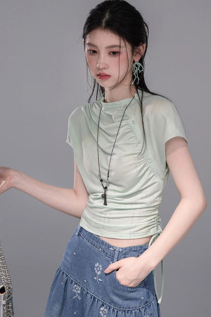 Ultra-Slimming Pleated Short-Sleeve T-Shirt