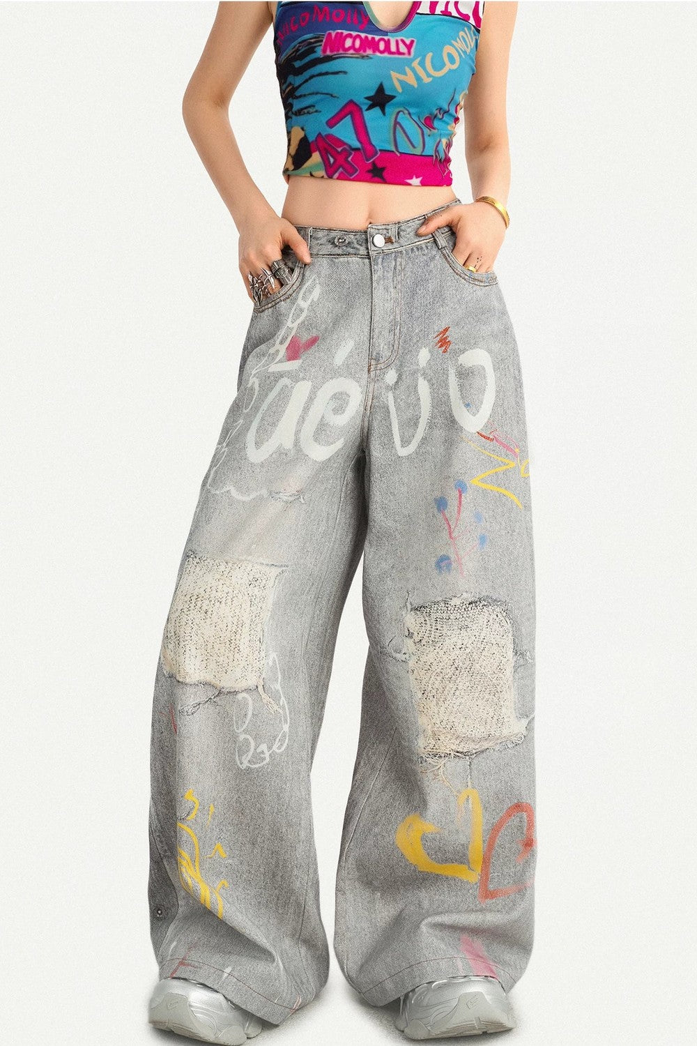 Heart Graffiti Ripped Jeans