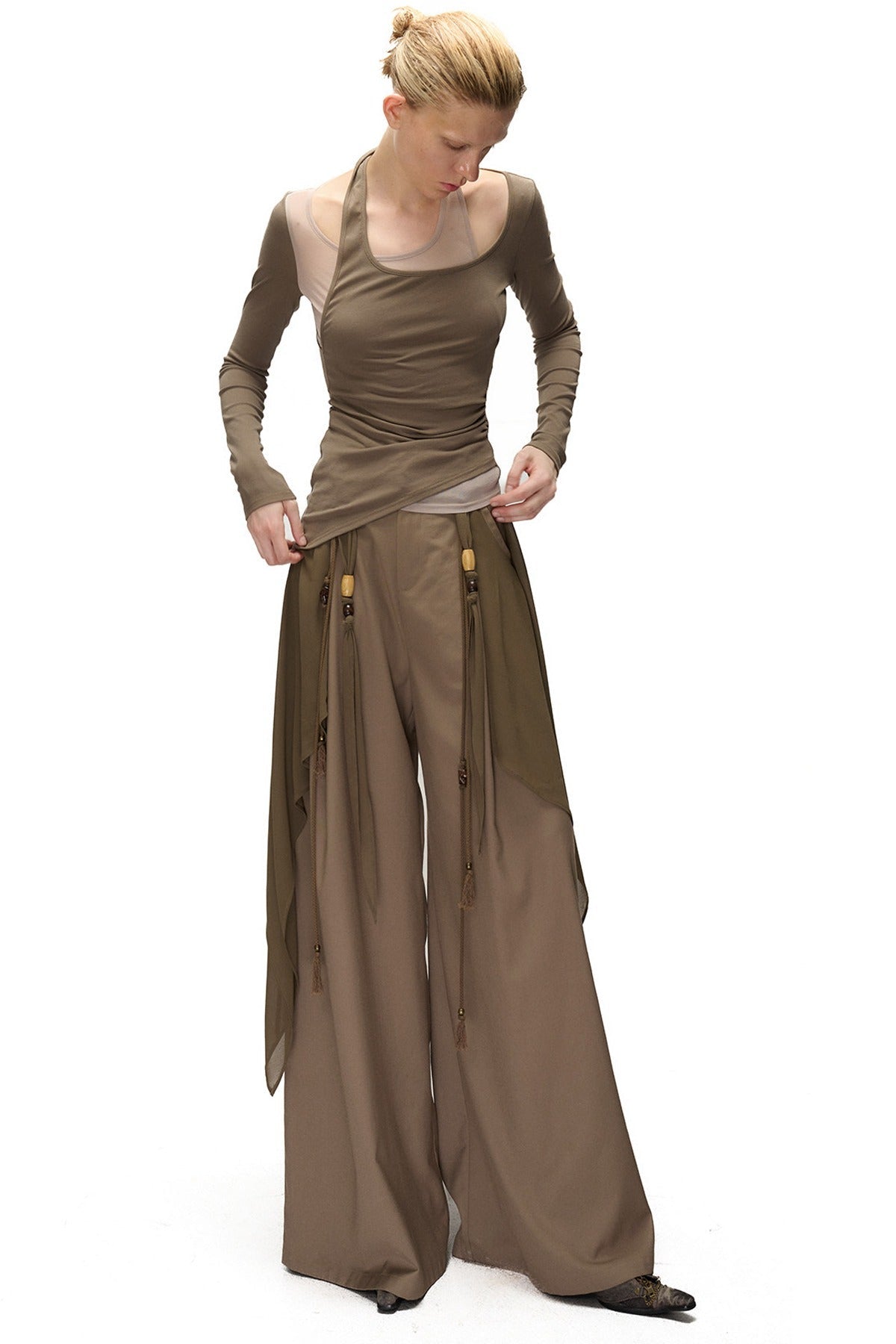 Layered-Look Spliced Halter Long-Sleeve T-Shirt