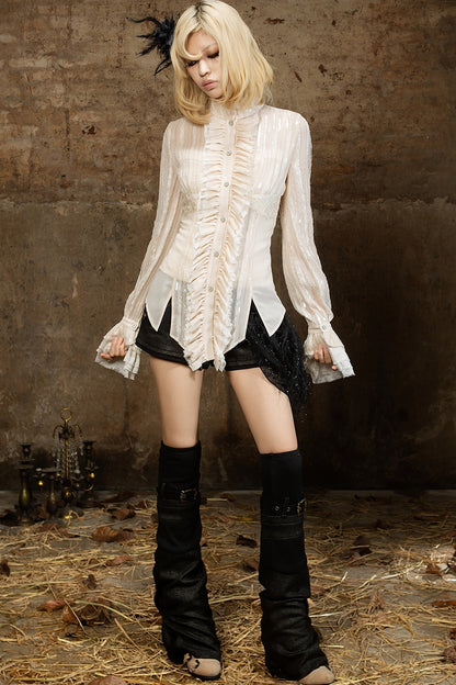 Lace Sequin Ruffle Gothic Shirt