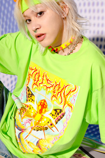 Maglietta verde fluorescente con fulmine metallico
