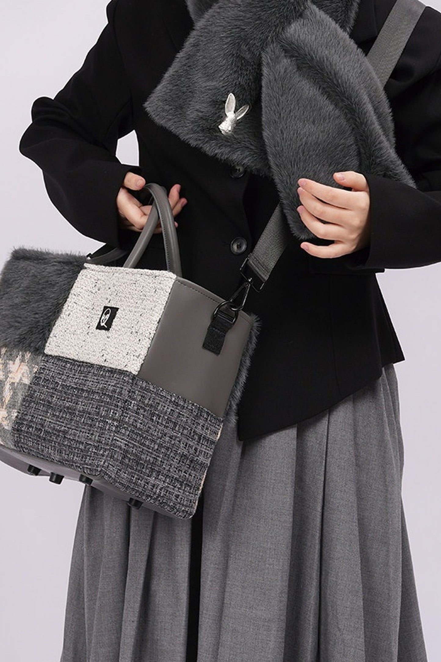 Furry Color-Block Tote Bag