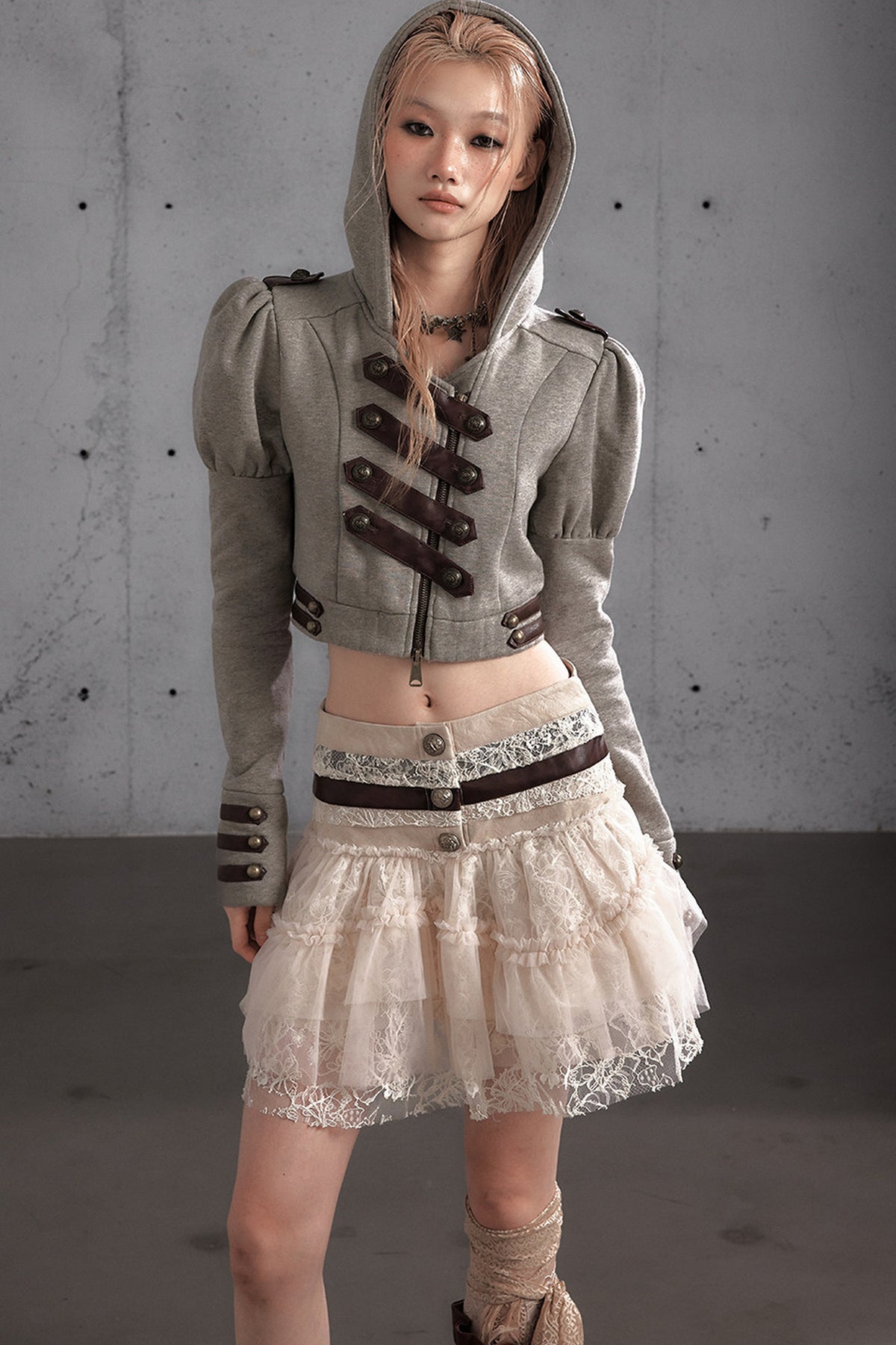Lace Patchwork Pleated Multi-Layered Puffy Skirt