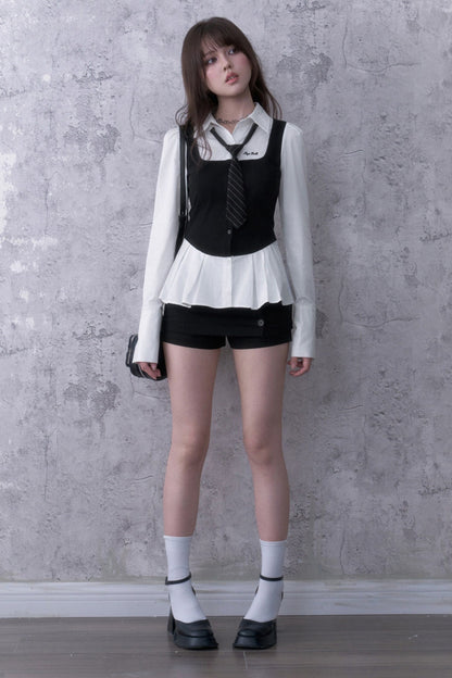 Black White Layered-Look Shirt Set-Up